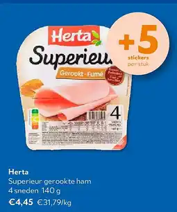 OKay Herta Superieur gerookte ham 4 sneden 140 g aanbieding
