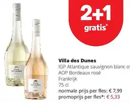Spar Villa des Dunes IGP Atlantique sauvignon blanc of AOP Bordeaux rosé Frankrijk 75 cl aanbieding