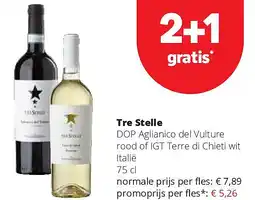 Spar Tre Stelle DOP Aglianico del Vulture rood of IGT Terre di Chieti wit Italië 75 cl aanbieding