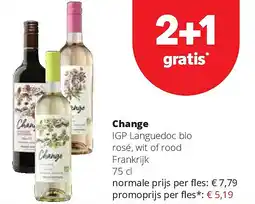 Spar Change IGP Languedoc bio rosé, wit of rood Frankrijk 75 cl aanbieding