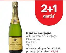 Spar Signé de Bourgogne AOC Crémant de Bourgogne Réserve brut Frankrijk 75 cl aanbieding