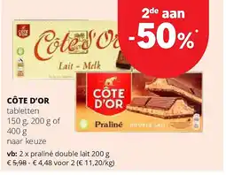 Spar CÔTE D’OR praliné double lait 200 g aanbieding