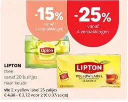 Spar LIPTON yellow label 25 zakjes aanbieding