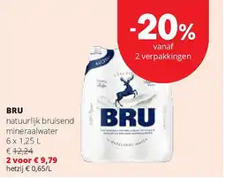 Spar BRU natuurlijk bruisend mineraalwater 6 x 1,25 L aanbieding