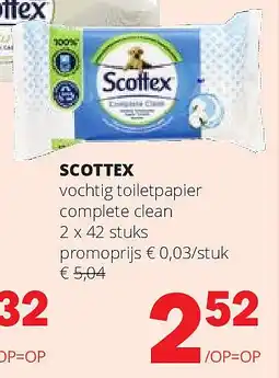 Spar SCOTTEX vochtig toiletpapier complete clean 2 x 42 stuks aanbieding