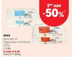 Spar SPAR gezouten of ongezouten roomboter 250 g aanbieding
