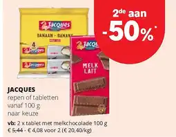 Spar JACQUES tablet met melkchocolade 100 g aanbieding