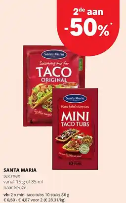 Spar SANTA MARIA mini taco tubs 10 stuks 86 g aanbieding