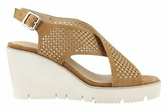 Berca Shoes Crinkles Sandaal Op Sleehak Dames Volledig Leder - Camel aanbieding