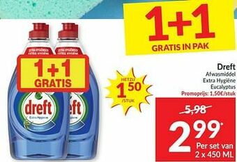 Intermarché Dreft afwasmiddel extra hygiëne eucalyptus aanbieding