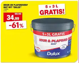 Hubo Dulux muur- en plafondverf mat 8l wit aanbieding