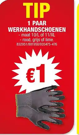 Hubo 1 PAAR WERKHANDSCHOENEN aanbieding