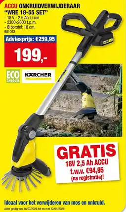 Hubo ACCU ONKRUIDVERWIJDERAAR “WRE 18-55 SET” aanbieding