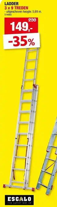Hubo LADDER 3 x 9 TREDEN aanbieding