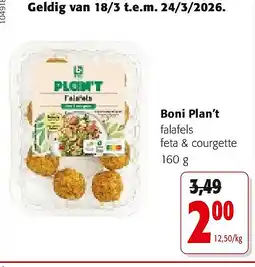 Colruyt Boni Plan’t falafels feta & courgette 160 g aanbieding