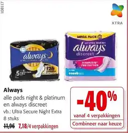 Colruyt Always Ultra Secure Night Extra 8 stuks aanbieding