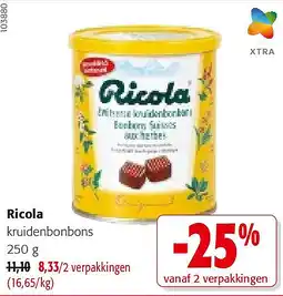 Colruyt Ricola kruidenbonbons 250 g aanbieding