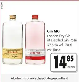 Colruyt Gin MG London Dry Gin of Distilled Gin Rosa 37,5 % vol 70 cl aanbieding