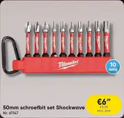 Toolstation Milwaukee 50mm schroefbit set Shockwave aanbieding
