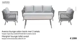 Multi bazar Aversa lounge salon bank met 2 zetels + Margriet lounge tafel ovaal aanbieding