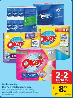 Carrefour Keukenpapier Okay en zakdoeken Tempo aanbieding