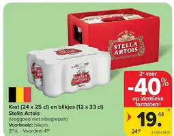 Carrefour Krat (24 x 25 cl) en blikjes (12 x 33 cl) (a) Stella Artois aanbieding