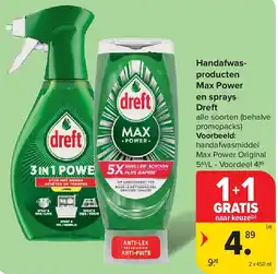 Carrefour Handafwasproducten Max Power en sprays Dreft aanbieding