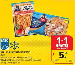 Carrefour Vis- en zeevruchtengratin Iglo aanbieding