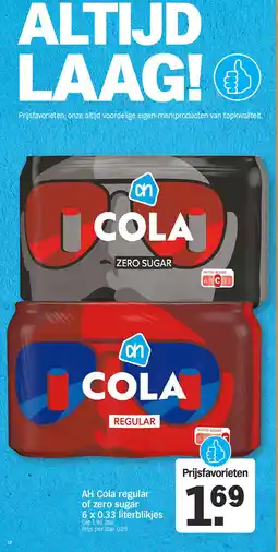 Albert Heijn AH Cola regular of zero sugar aanbieding