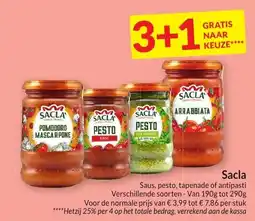 Intermarché Sacla saus , pesto , tapenade of antipasti aanbieding