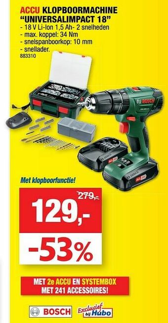 Hubo Bosch accu klopboormachine universalimpact 18 aanbieding