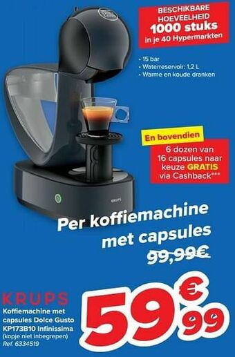 Carrefour Krups koffiemachine met capsules dolce gusto kp173b10 infinissima aanbieding