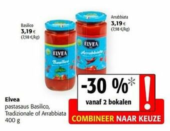 Colruyt Elvea pastasaus basilico, tradizionale of arrabbiata aanbieding