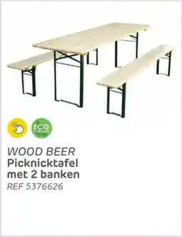 Brico Wood Beer Picknicktafel met 2 banken aanbieding