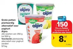 Carrefour Market Grote potten plantaardig alternatief voor yoghurt Alpro aanbieding