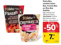 Carrefour Market Pasta box noedels asian box, cremio box en rice box sodebo aanbieding