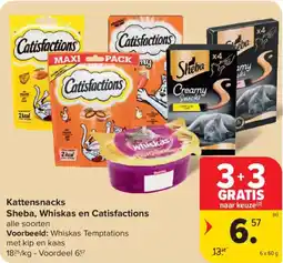 Carrefour Market Kattensnacks Sheba Whiskas en Catisfactions aanbieding
