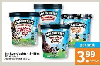 Albert Heijn Ben + jerry`s pints aanbieding