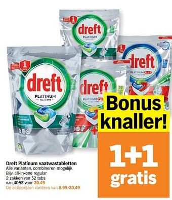 Albert Heijn Dreft platinum vaatwastabletten all-in-one regular aanbieding