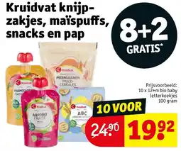 Kruidvat Kruidvat knijpzakjes, maïspuffs, snacks en pap aanbieding