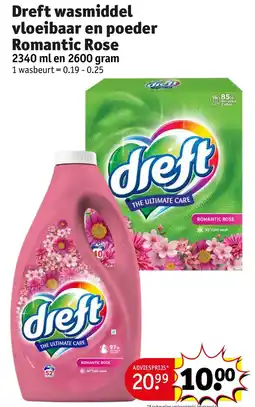 Kruidvat Dreft wasmiddel vloeibaar en poeder Romantic Rose aanbieding
