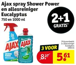 Kruidvat Ajax spray Shower Power en allesreiniger Eucalyptus aanbieding