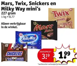Kruidvat Mars, Twix, Snickers en Milky Way mini's aanbieding