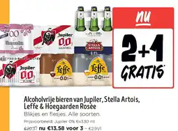 Jumbo Alcoholvrije bieren van Jupiler, Stella Artois, Leffe & Hoegaarden Rosée aanbieding