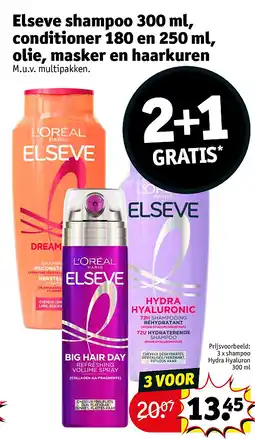 Kruidvat Elseve shampoo 300 ml, conditioner 180 en 250 ml, olie, masker en haarkuren aanbieding