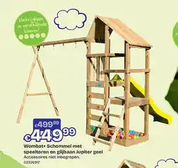 Dreamland Wombat+ Schommel met speeltoren en glijbaan Jupiter geel aanbieding
