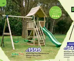 Dreamland Schommel met speeltoren en glijbaan Sam groen aanbieding