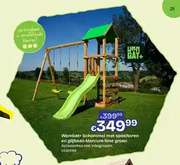 Dreamland Wombat+ Schommel met speeltoren en glijbaan Mercure lime groen Accessoires niet inbegrepen aanbieding
