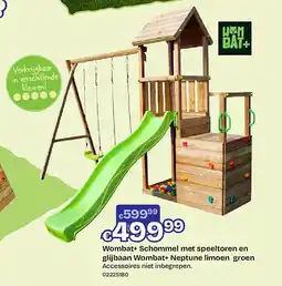 Dreamland Wombat+ Schommel met speeltoren en glijbaan Wombat+ Neptune limoen groen Accessoires niet inbegrepen aanbieding