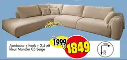 Budget Meubelen Aanbouw + hoek + 2,5 zit kleur Moncler 05 Beige aanbieding